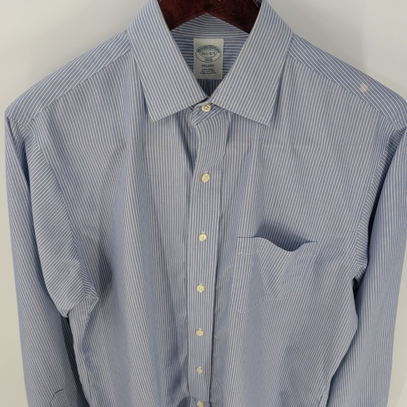 Brooks Brothers Regent Striped Classic Button-Up Dress Shirt Blue Sz 15.5 4/5 - Picture 3 of 9